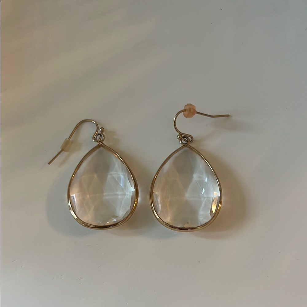 Anthropologie Gold and White Teardrop Earrings